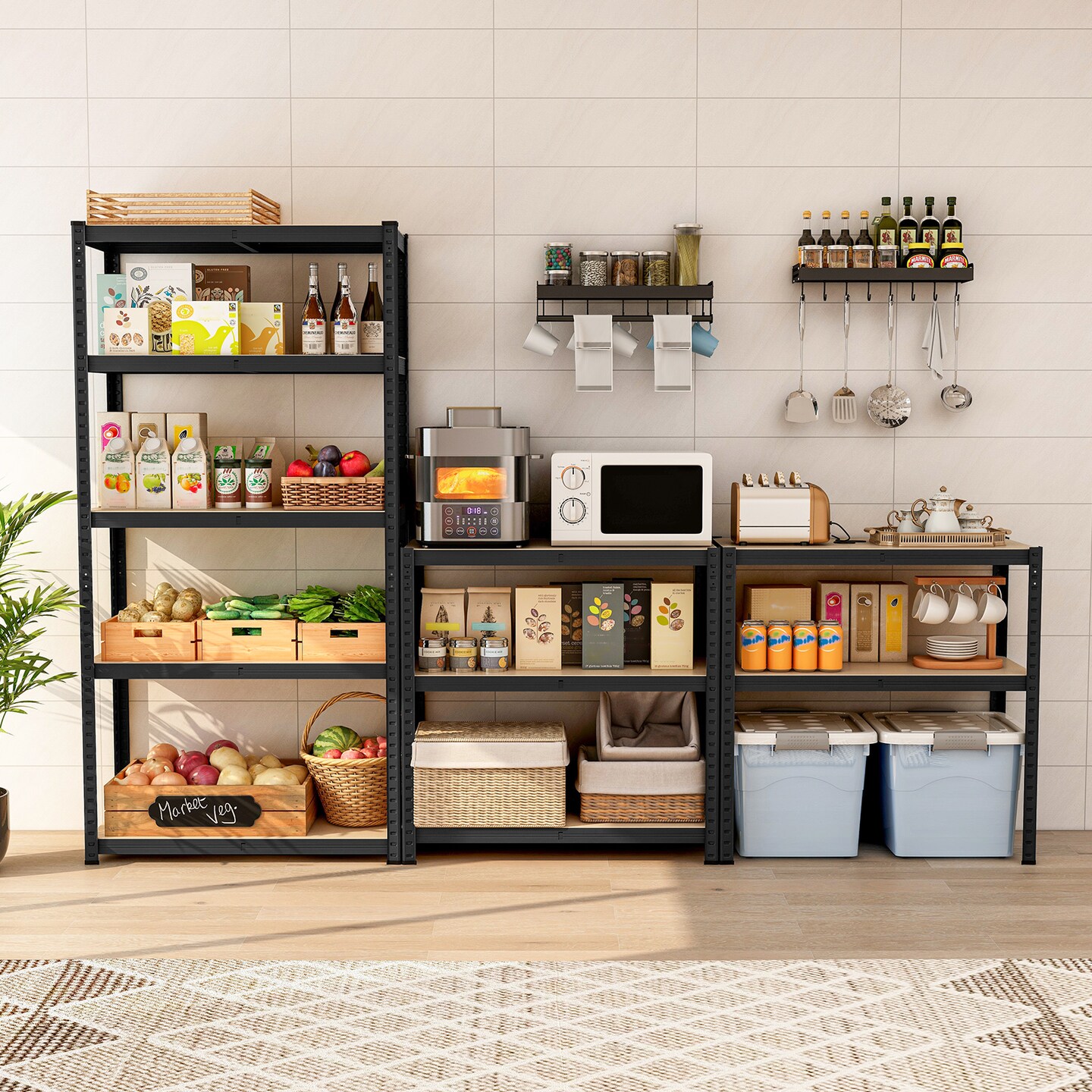 5-Tier Tall Freestanding Heavy Duty Metal Utility Rack with 5 Adjustable Shelves Suitable for Kitchens or Garage