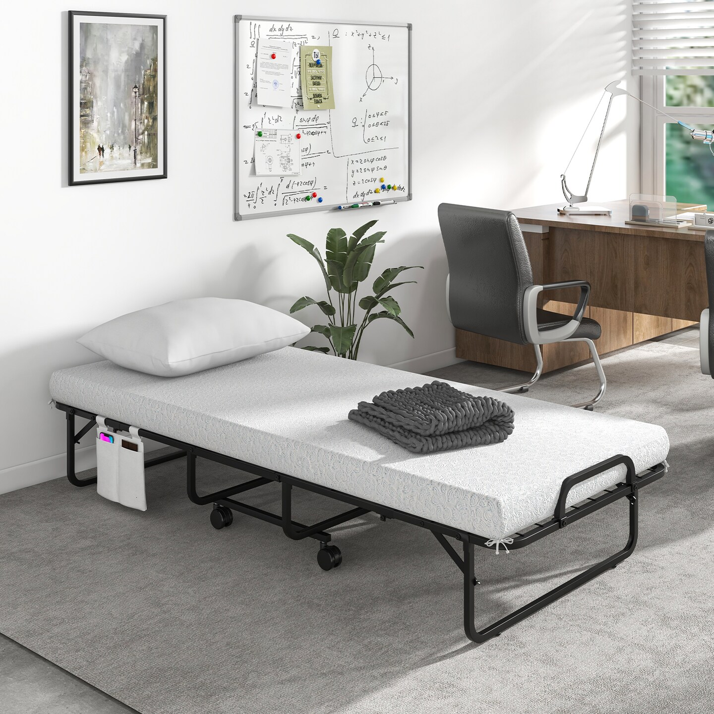 Folding Bed with Memory Foam Mattress and Pillow for Guest Room Use