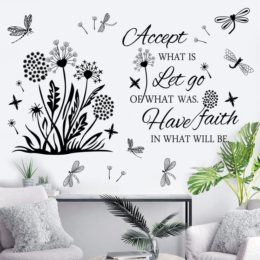 Inspirational Wall Decals – “Accept, Let Go, Have Faith” Dandelion Flower Stickers for Bedroom, Office & Bathroom