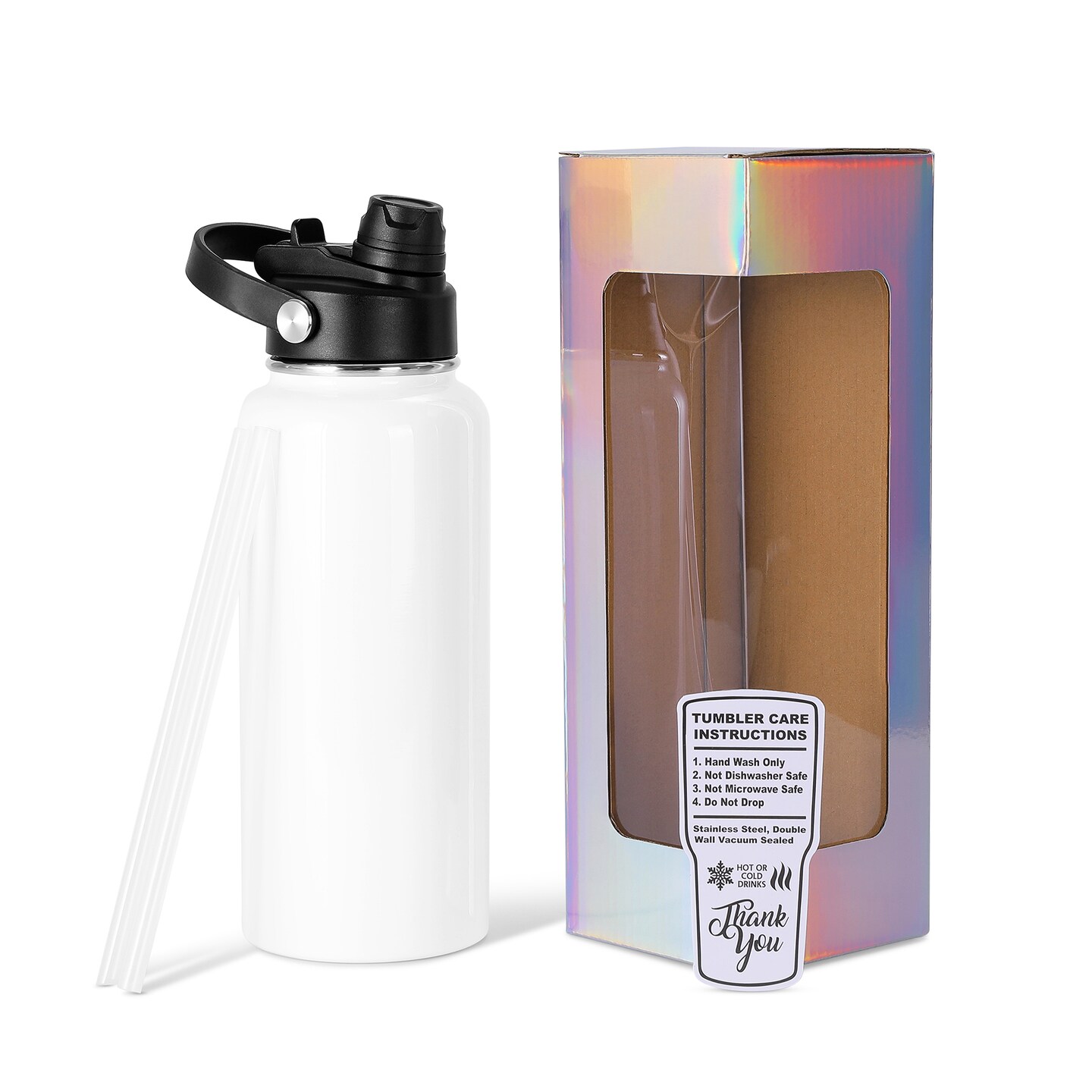 Makerflo 32 oz Sublimation Hydro Water Bottle with 2-in-1 Lid | Craft-Ready for DIY Gifts &#x26; Personalization (Sublimation, Epoxy, UV DTF, Vinyl, and Laser Engraving)