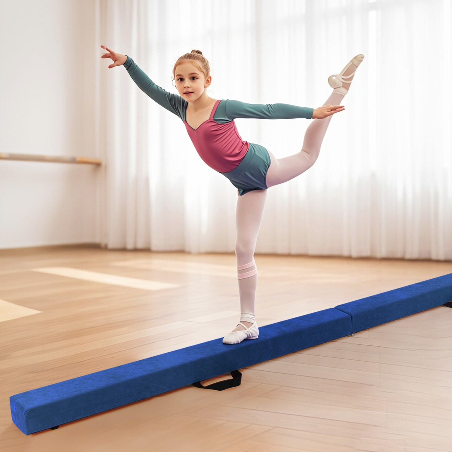 8 Feet Portable Folding Gymnastic Balance Beam with Solid Wood Base Ideal for Walkover or Cartwheel