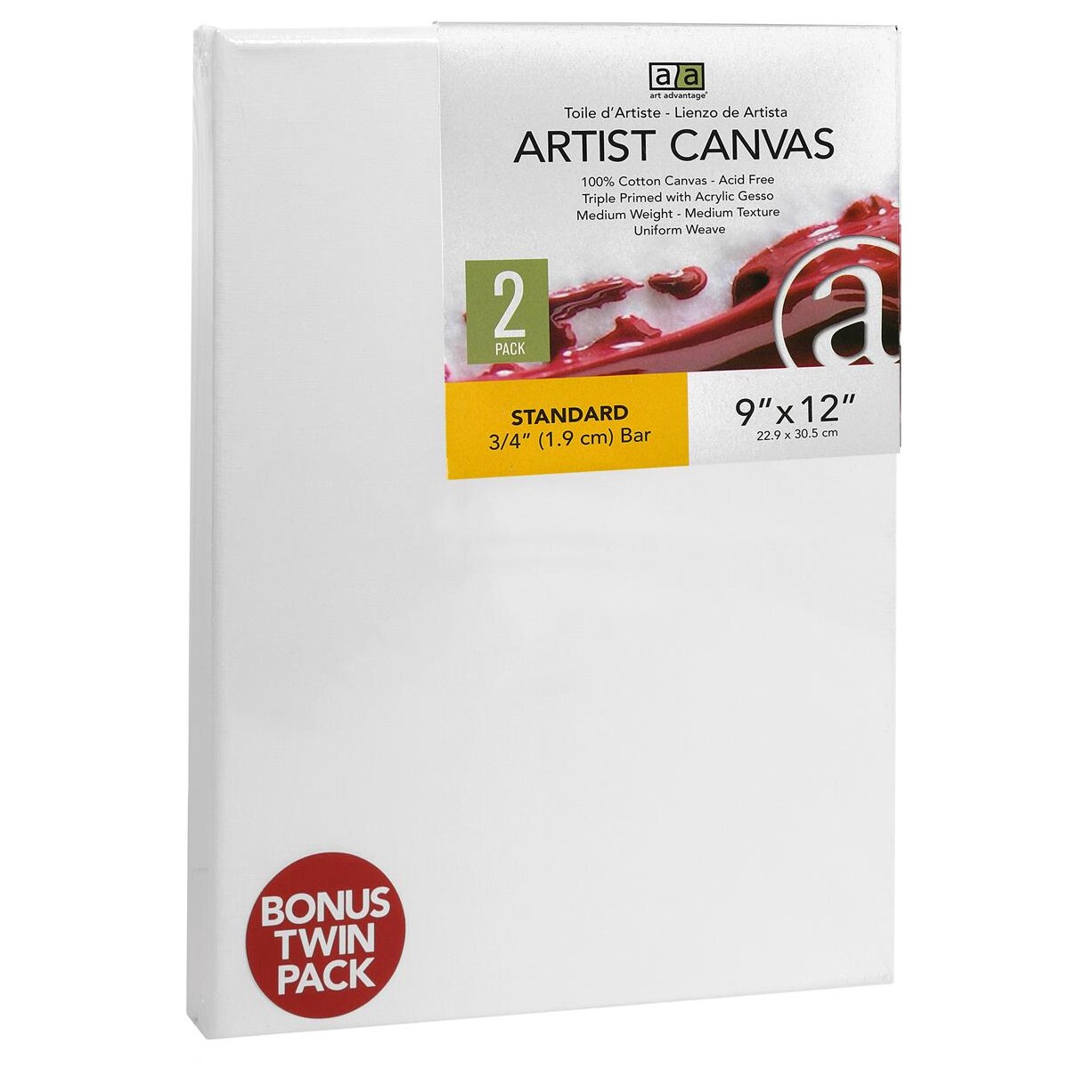 Art Advantage Artist Canvas Visual Edge 9x12, 2pc, Stretched Canvas for Painting, Blank Canvas for Acrylics & Oils, Canvases for Artists, Professional Pre-Stretched Canvas