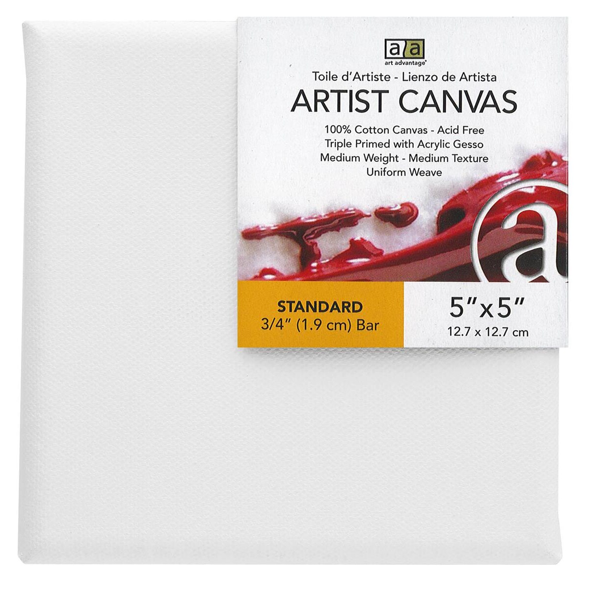 Art Advantage Artist Canvas Visual Edge 5x5, Stretched Canvas for Painting, Blank Canvas for Acrylics &#x26; Oils, Canvases for Artists, Professional Pre-Stretched Canvas