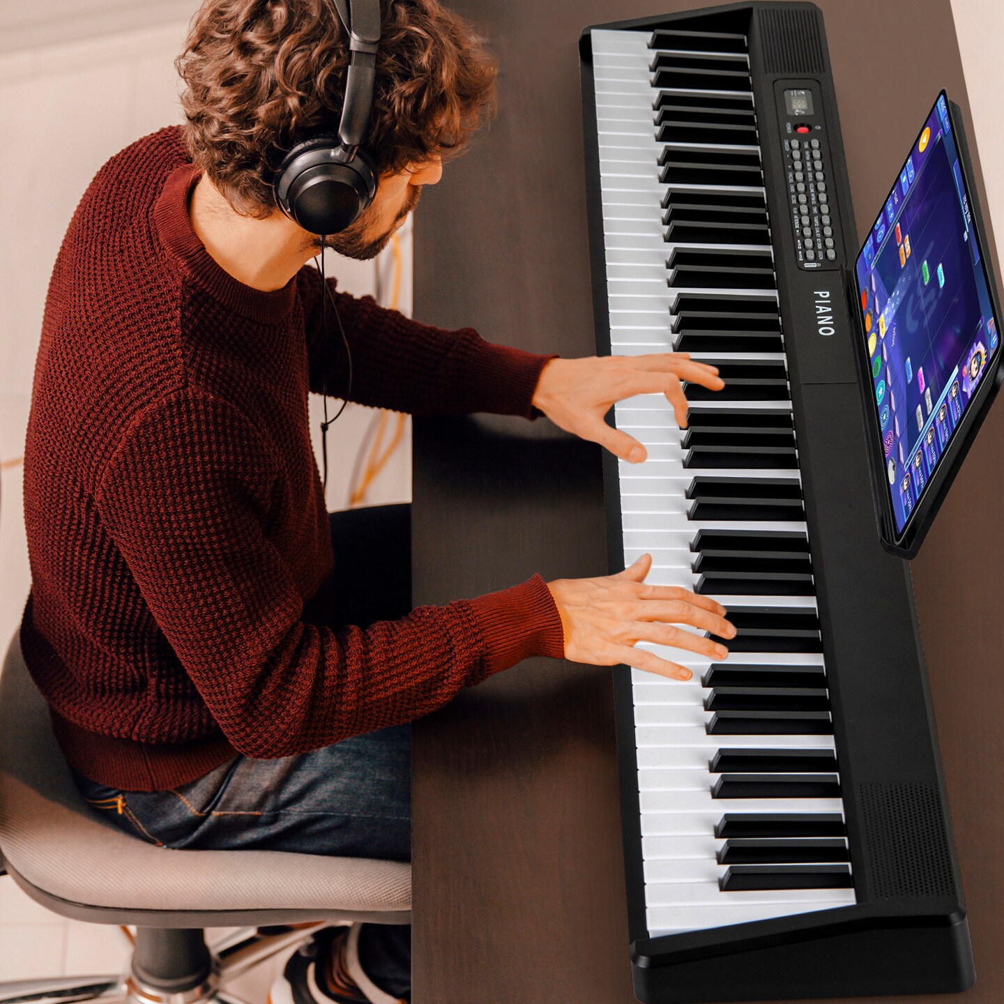 88 Key Foldable Electronic Keyboard Piano with Wireless MIDI Suitable for Kids, Teenagers and Adult