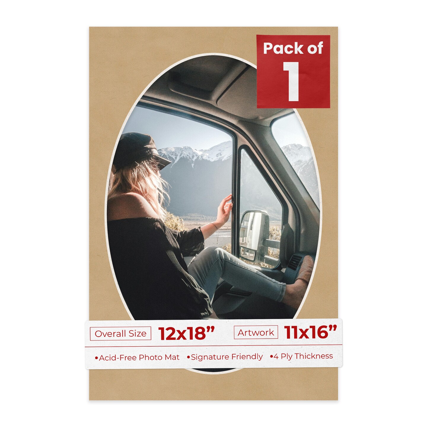 Beige Suede Mat Board for 12x18 Frames - Oval Opening for 11x16 Photos