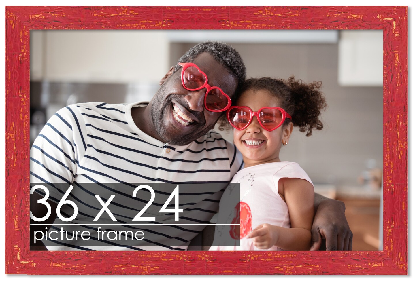 Shabby Chic Red Picture Frame - UV Acrylic, Backing Board, Hanging Hardware Included