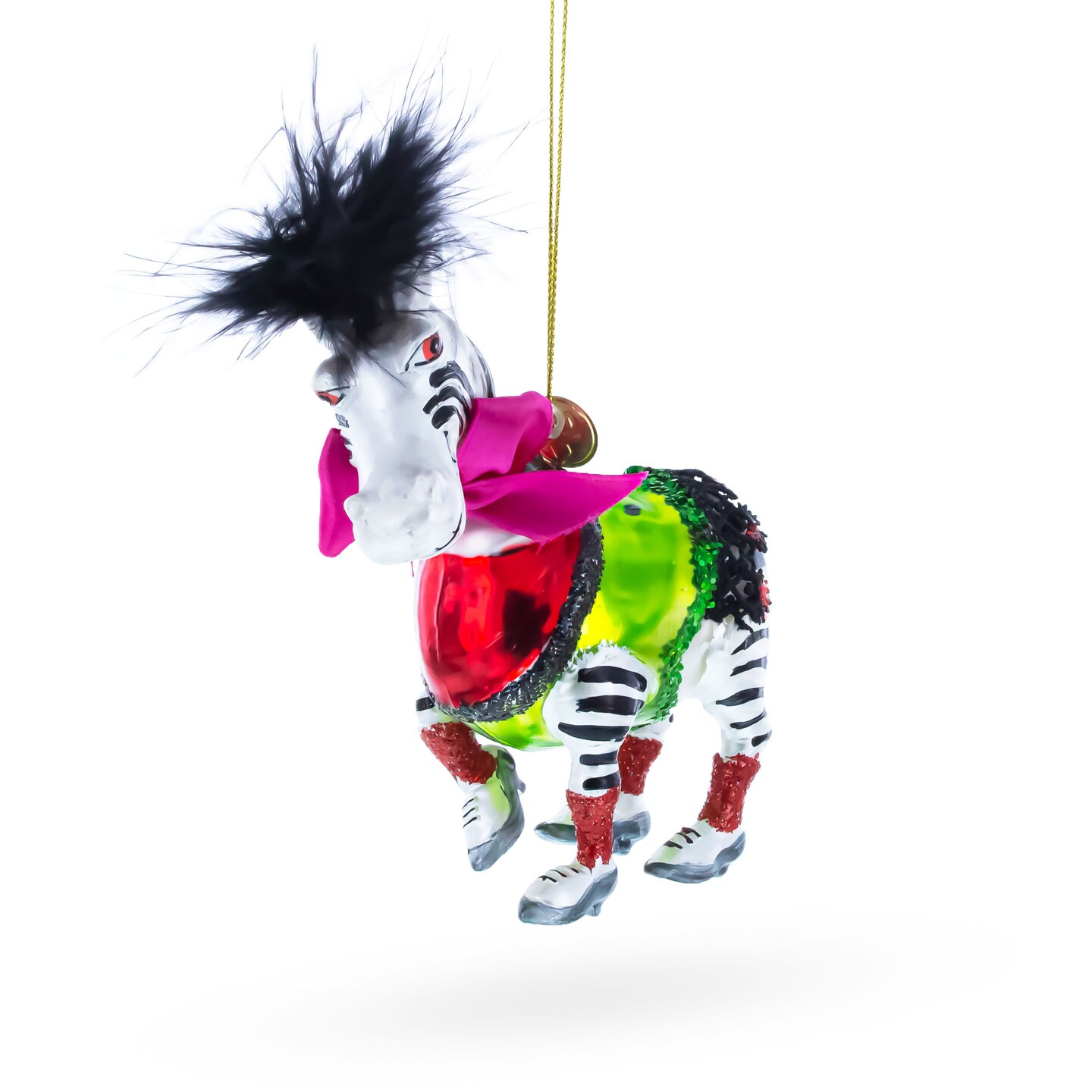 Zebra in Costume Blown Glass Christmas Ornament