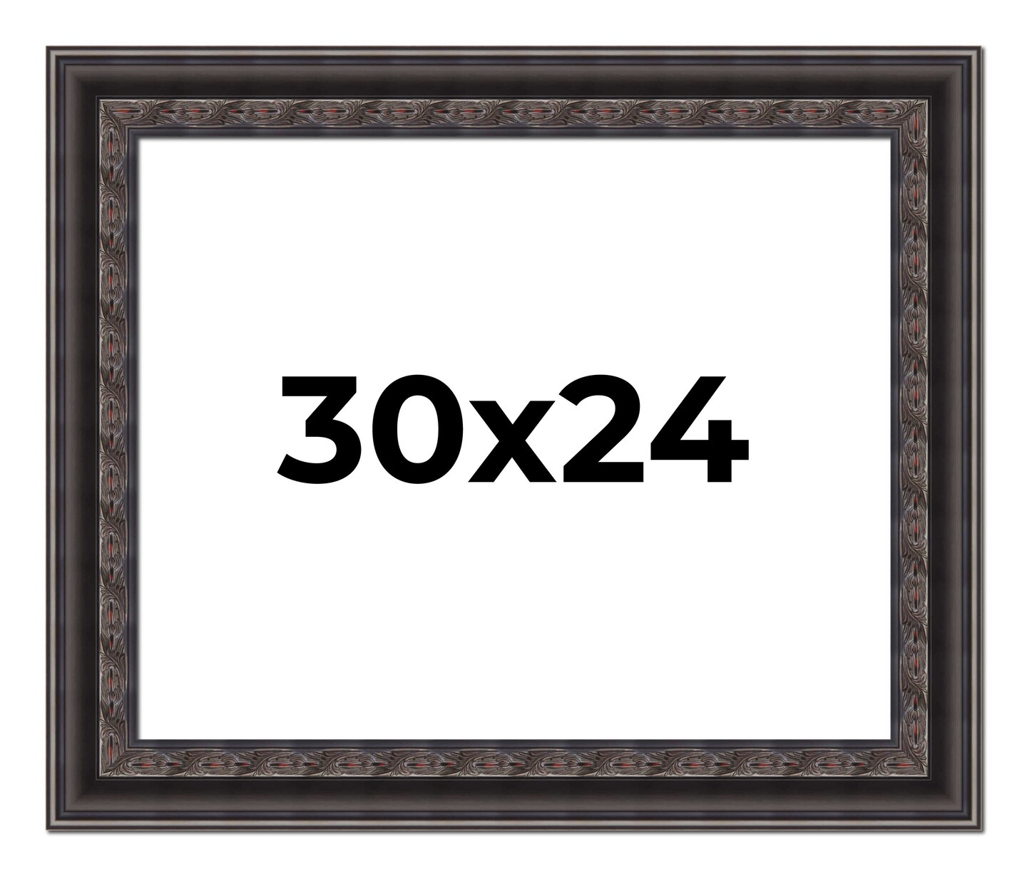 30x24 3.5" Wide Ornate Black Picture Frame - UV Acrylic, Foam Board Backing, Hanging Hardware