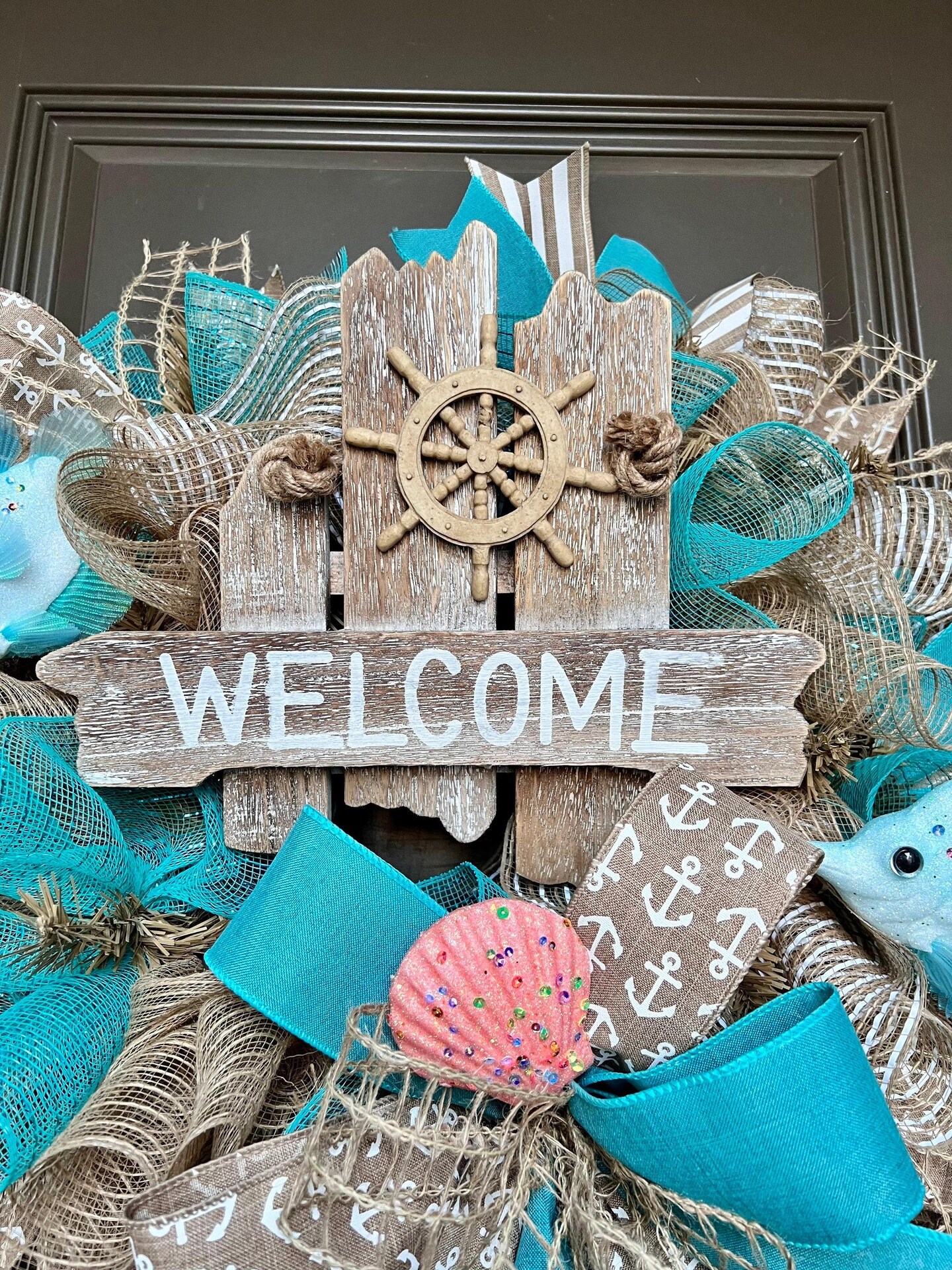 Coastal Decor For Home Handcrafted Rustic Wooden Starfish & Seaglass Garland – Coastal Home Decor | Unique Handcarved Wooden Willet | Beach-Themed Decorations For Living Room & Beach House I Lighthouse I