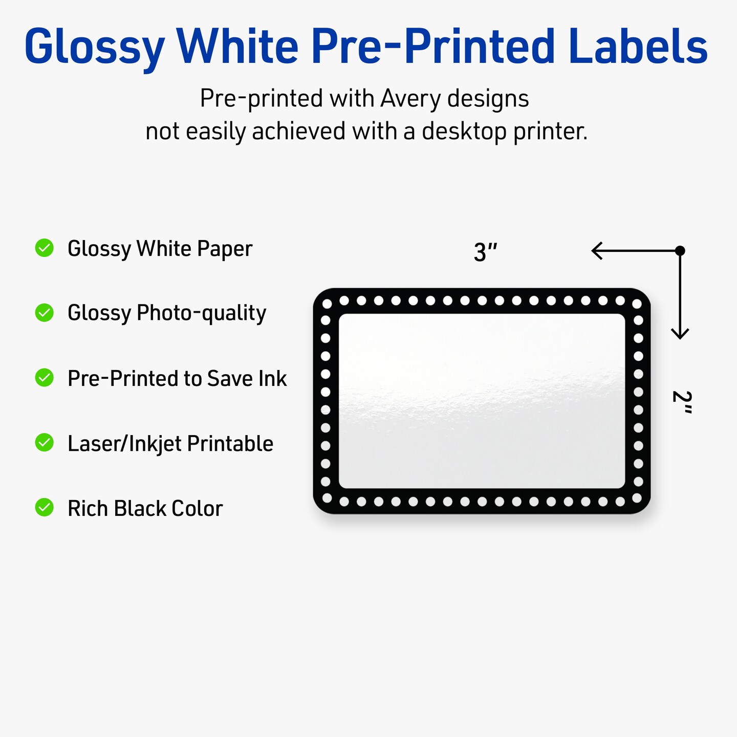 Avery Printable Rectangle Labels, Black and White Polka Dots, 2&#x22; x 3&#x22;, Glossy White Rectangle Labels, Permanent, Laser/Inkjet, 80ct, Great for Product Labels