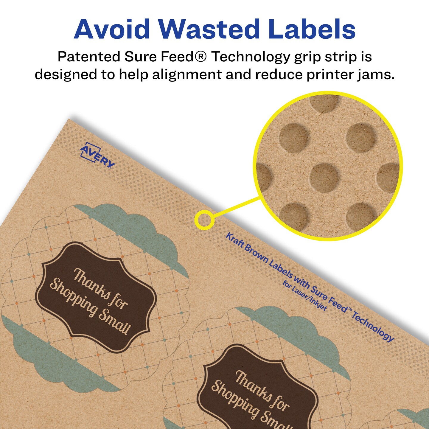 Avery Kraft Brown Round Scalloped Labels with Sure Feed, 2.5&#x22; diameter