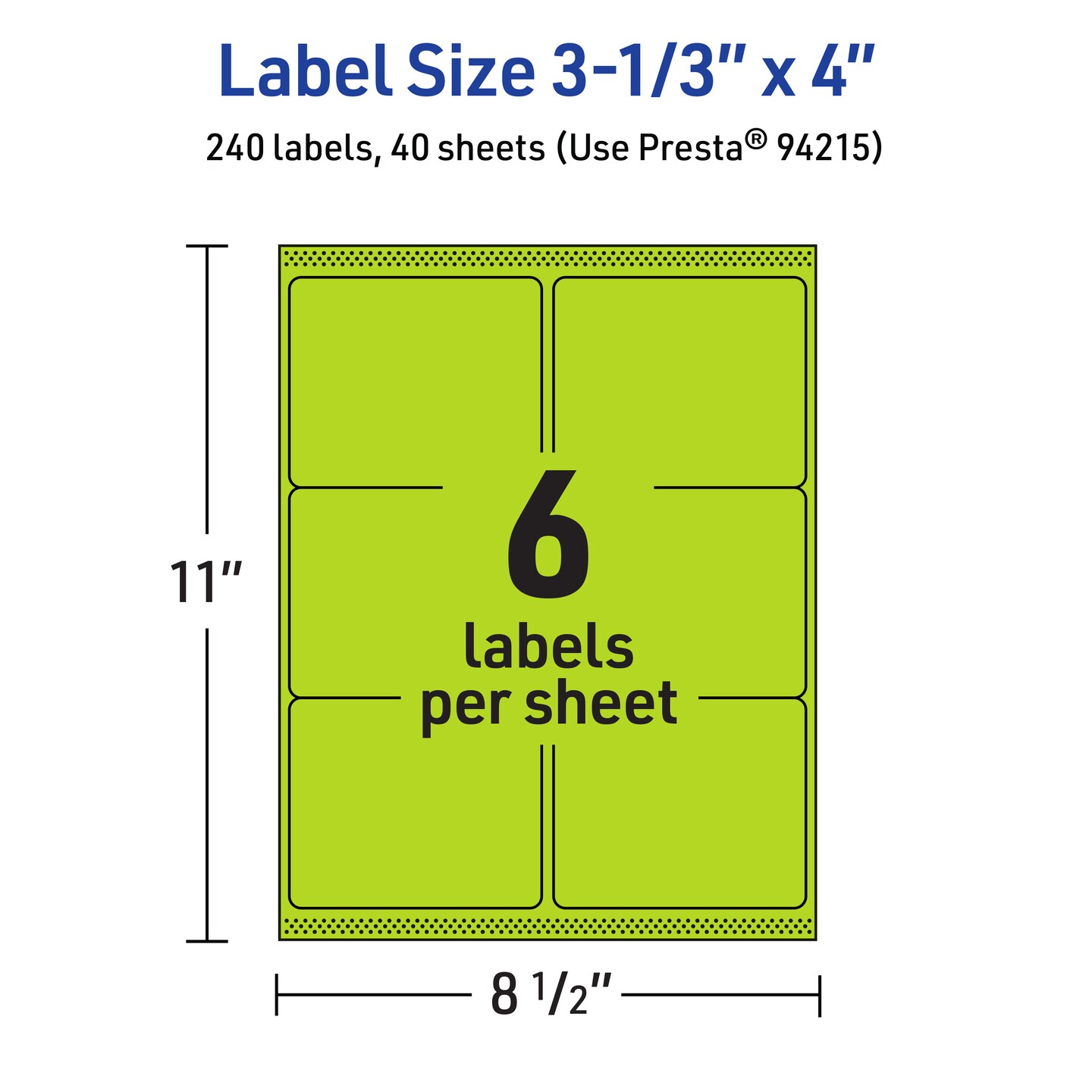 Avery Bright Green Paper Labels, 3-1/3&#x22; x 4&#x22; Rectangle