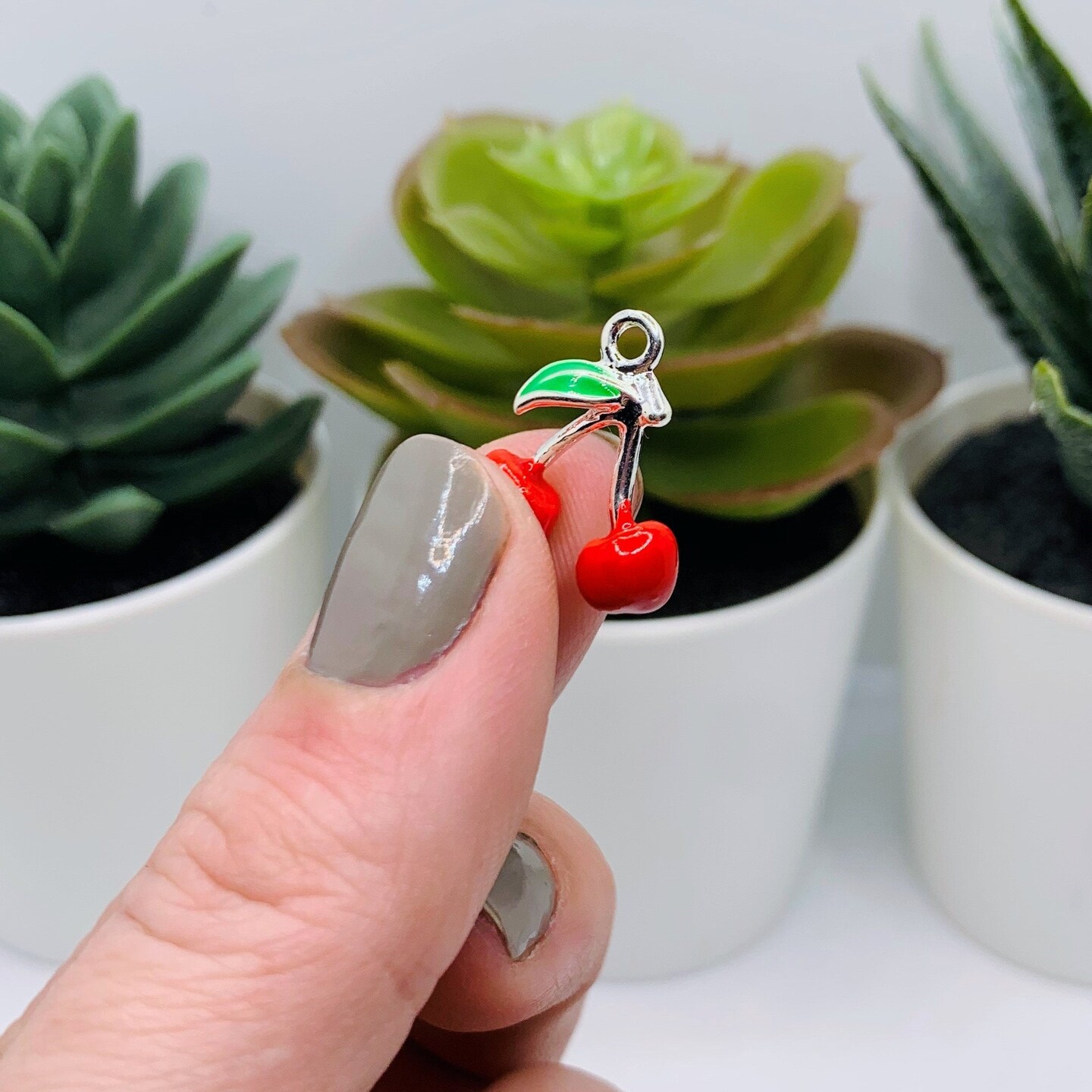 4, 20 or 50 Pieces: Red Enamel Cherry 3D Charms