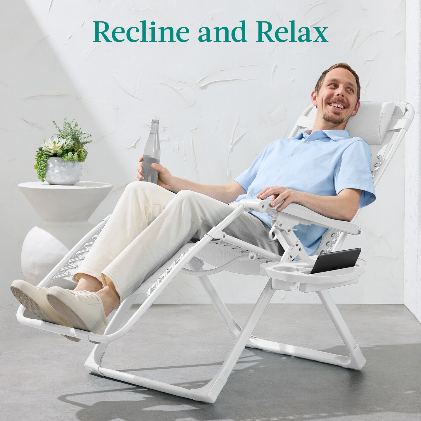 Best Choice Products Monochromatic Zero Gravity Chair, Folding Patio Recliner w/Side Tray, Headrest