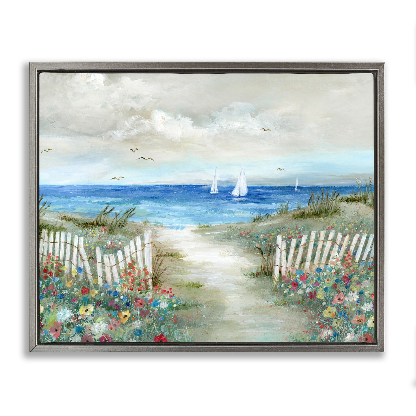Stupell Industries Gorgeous Traditional Beach Scene Framed Floater Canvas Wall Art