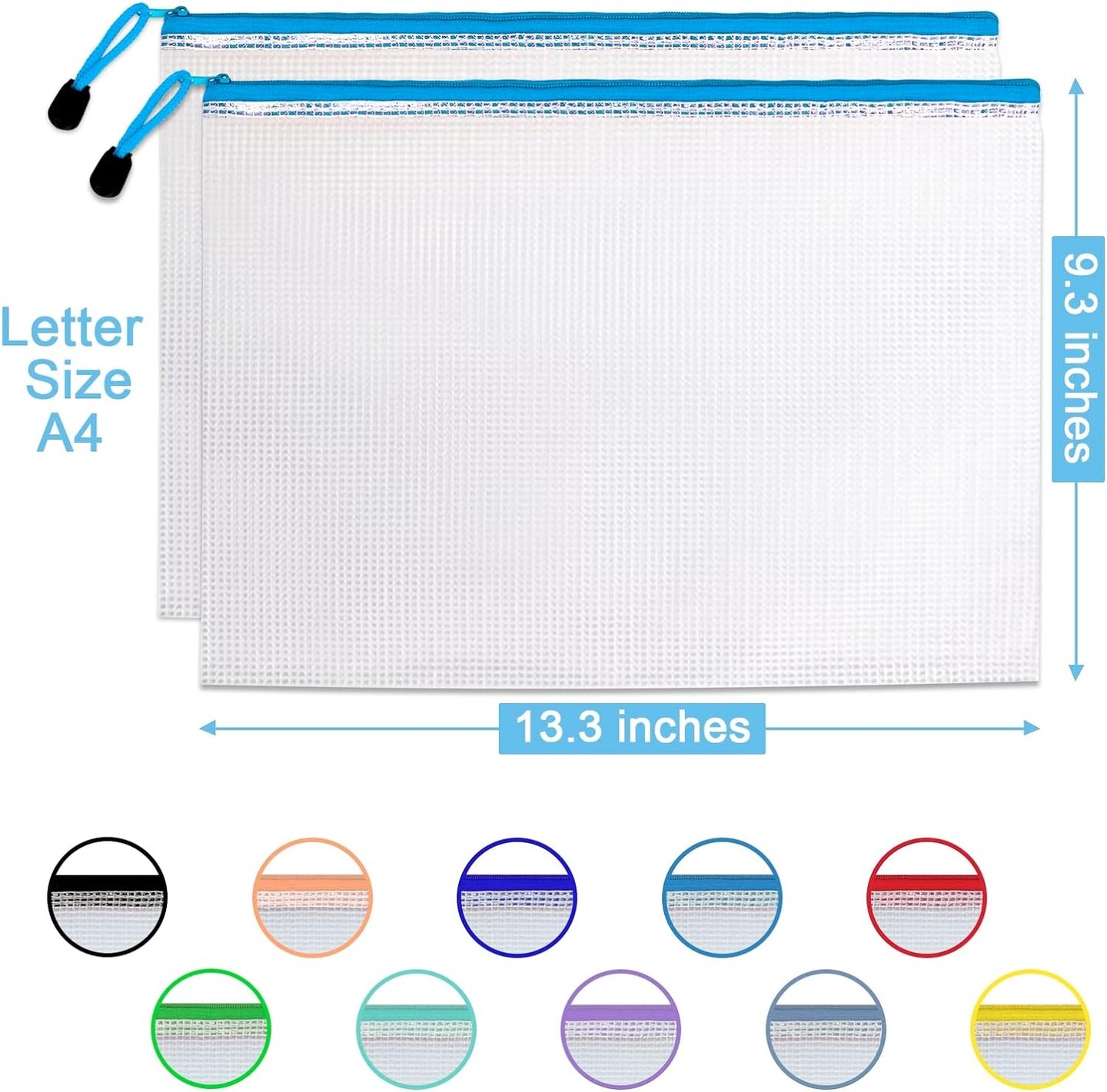 30 Pcs Mesh Zipper Pouch Bags, A4 Size Waterproof File Bags, with 10 Colors, for Organizing Office Supplies, Board Games, Puzzles, and Classroom Organization, Assorted Letter Size Zipper Pouches