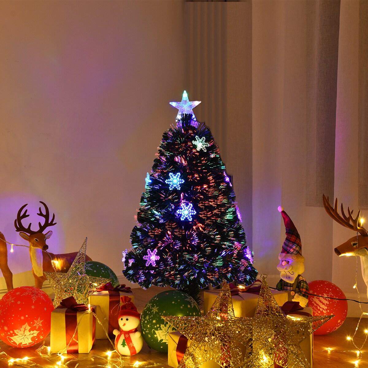 Fiber Optic 3 Pvc Artificial Christmas Tree Led Lights Snowflakes Decoration
