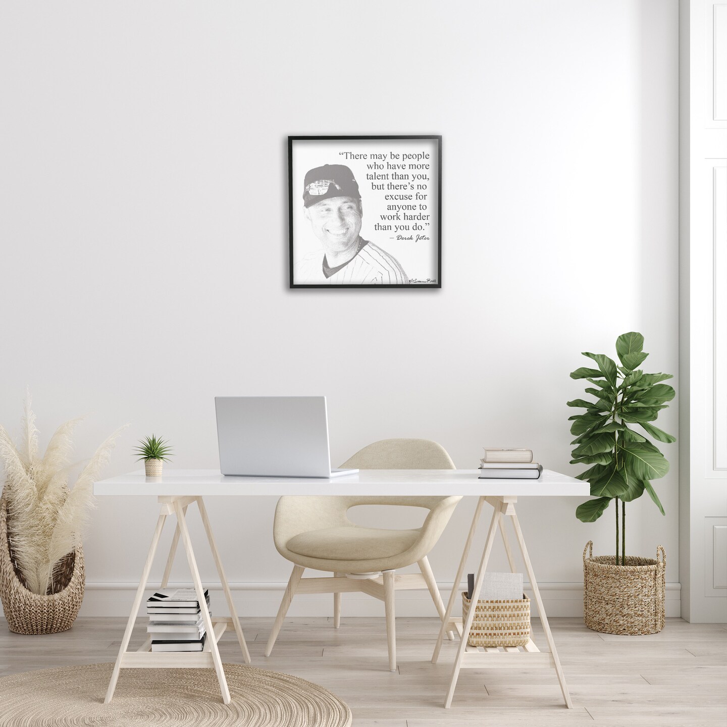 Stupell Industries Work Hard Derek Jeter Quote Framed Giclee Art