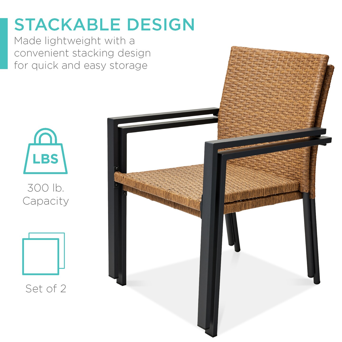 Best Choice Products Set of 2 Wicker Chairs, Stackable Outdoor Dining Furniture w/ Armrests