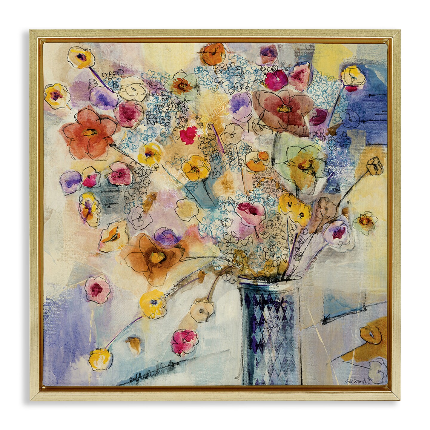 Stupell Industries Chaotic Flowers Line Drawing Framed Floater Canvas Wall Art
