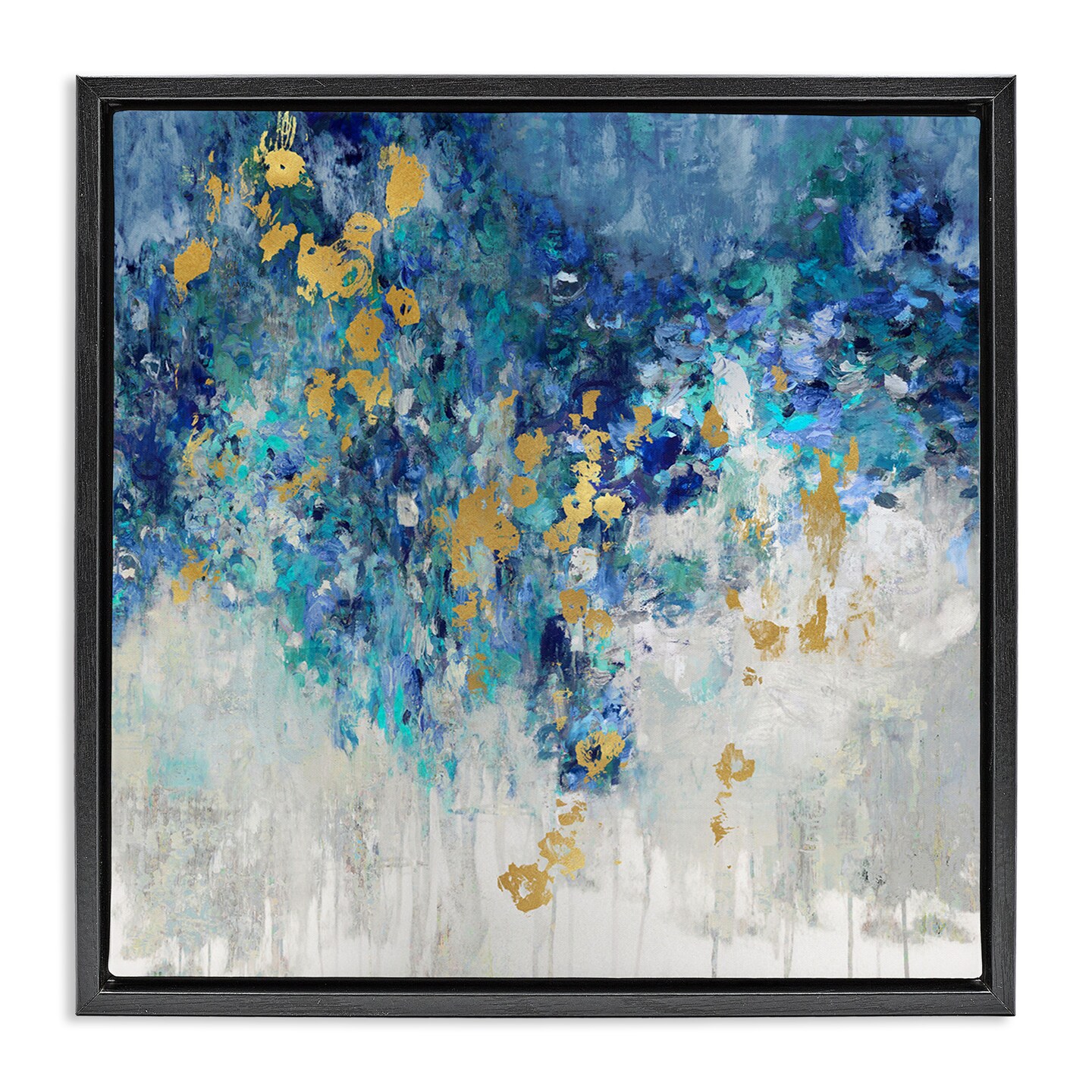 Stupell Industries Abstract Blue Gold Paint Design Framed Floater Canvas Wall Art