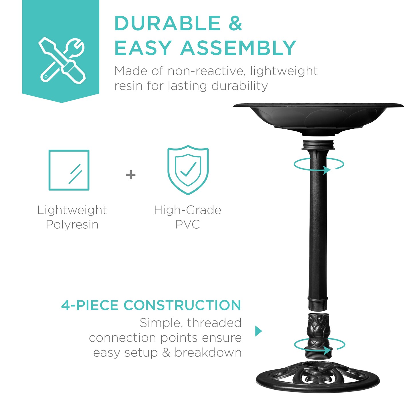 Best Choice Products Outdoor Rustic Pedestal Bird Bath Accent for Garden, Yard w/ Fleur-de-Lis Accents