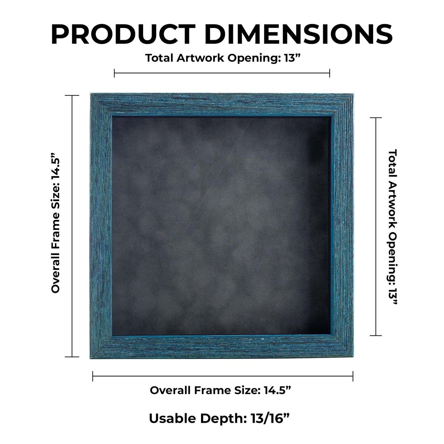 Rustic Blue Wood Shadow Box Frame with Acrylic Front - Dark Grey Suede Backing, 30 Sizes