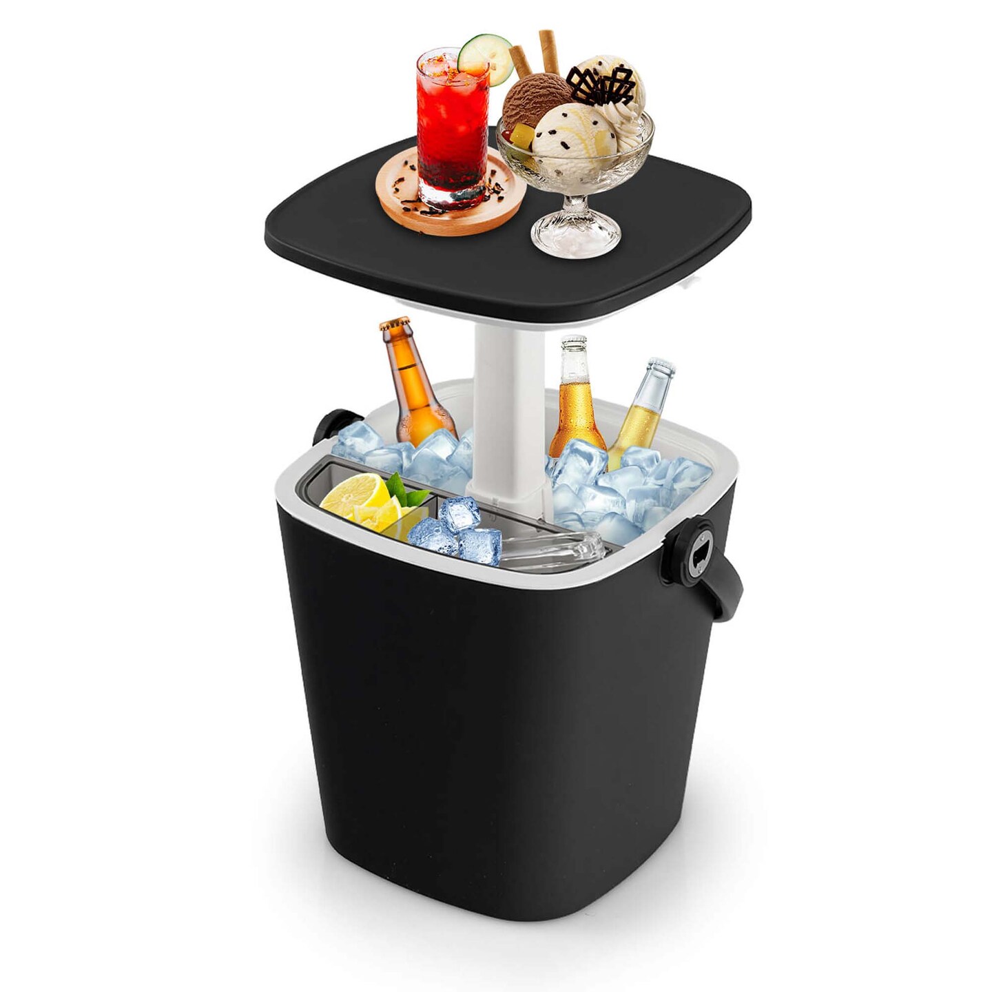 Costway 4 Gallon Portable Cooler Bar Table with Handle Bottle Opener & Lift Top Lid Black/Blue