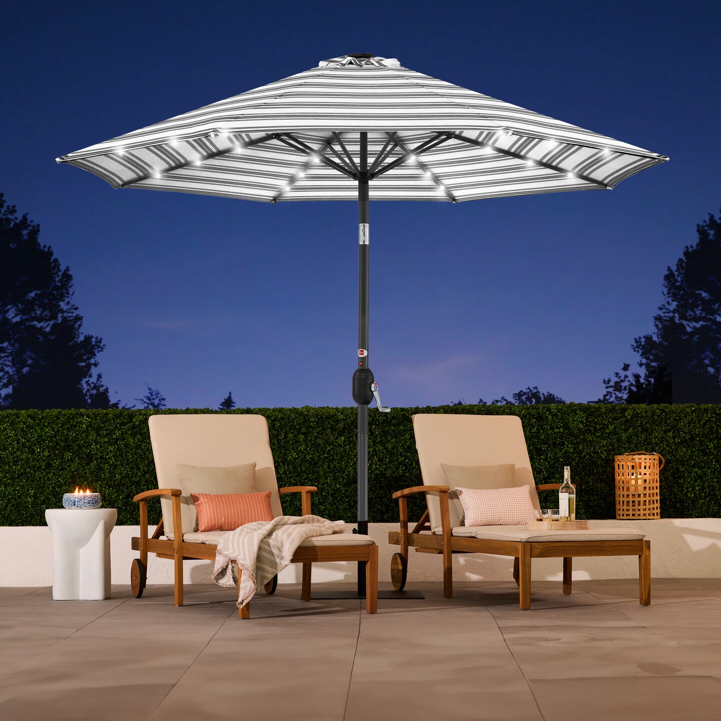 Best Choice Products 10ft Solar LED Lighted Striped Patio Umbrella w/ Crank, Tilt, Push Button, 6 Ribs