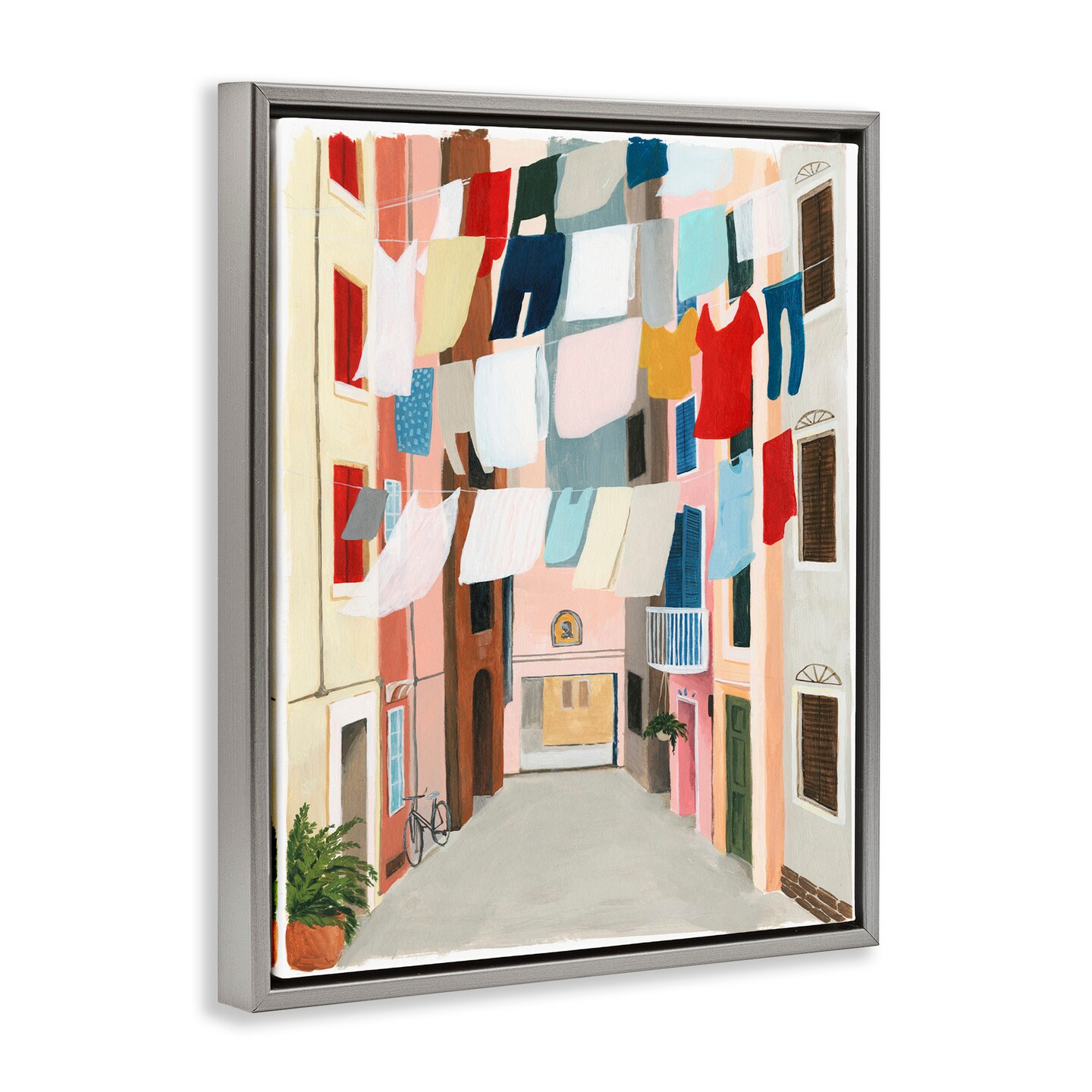 Stupell Industries Laundry Clothesline Between Apartments Framed Floater Canvas Wall Art