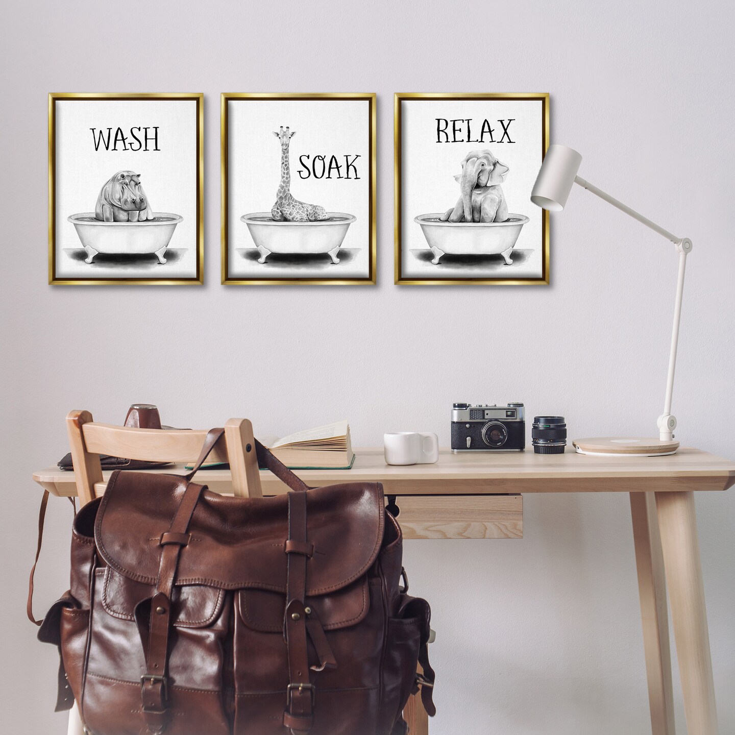 Stupell Industries Wash Soak Relax Jungle Animals Framed Floater Canvas Wall Art