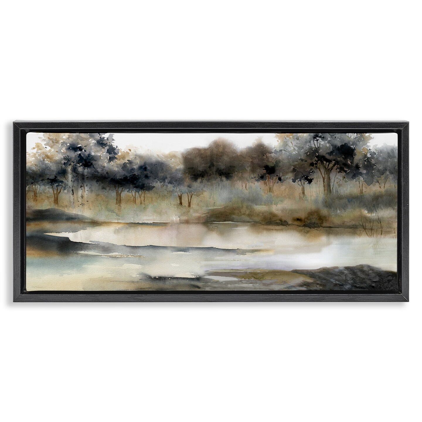 Stupell Industries Trees By Lakeside Landscape Framed Floater Canvas Wall Art