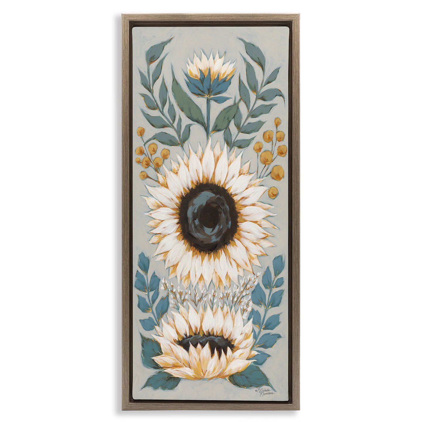 Stupell Industries Country Sunflower Blossoms Botanicals Framed Floater Canvas Wall Art