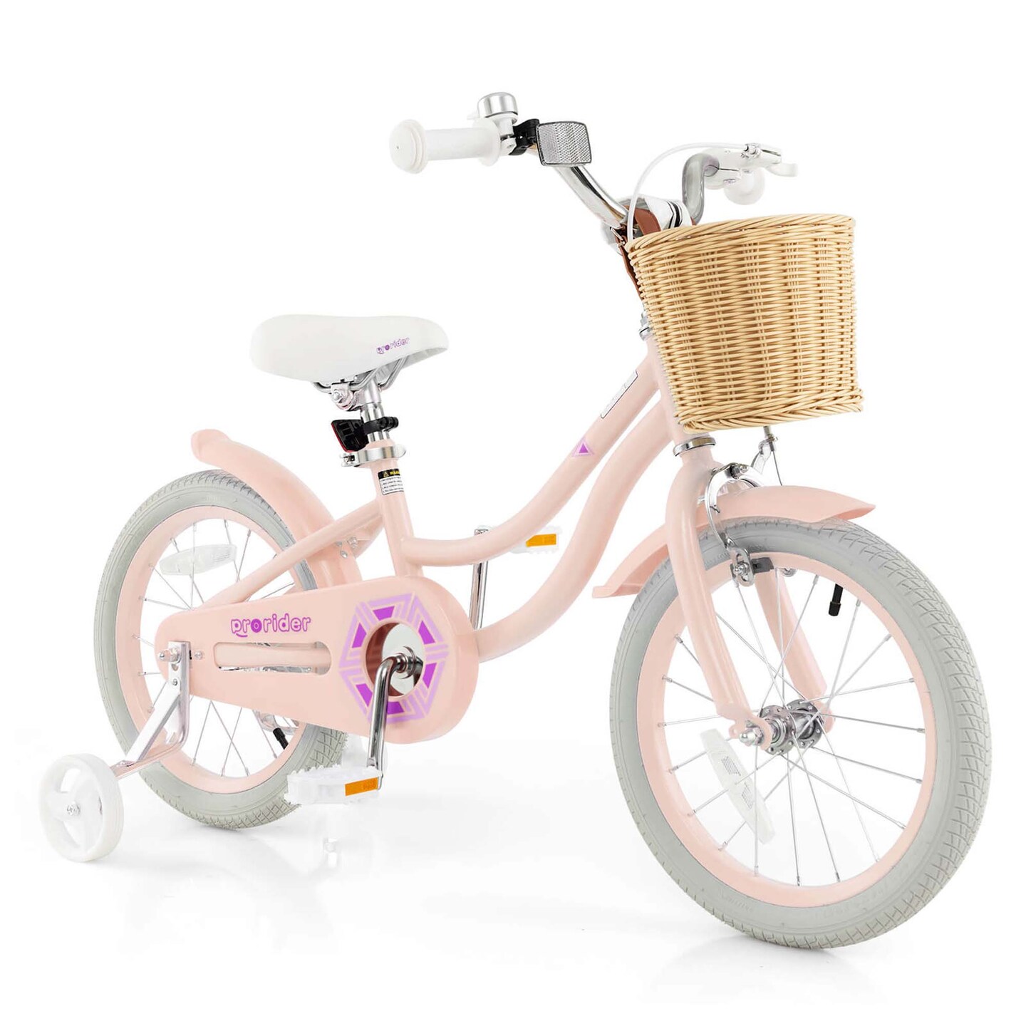 Prorider 16&#x22; Kid&#x2019;s Bike with Training Wheels Adjustable Handlebar Seat Handbrake Blue/Green/Pink