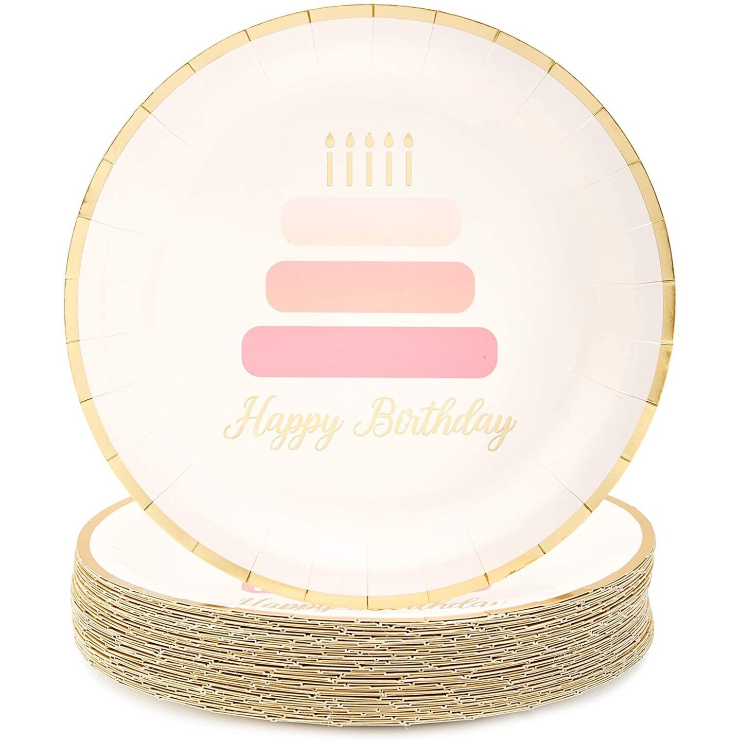 48-Pack Pink Happy Birthday Paper Plates (9 in)