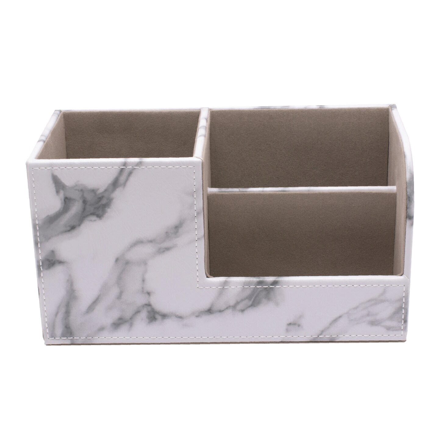 White Marble Faux Leather Desk Organizer, Pen Holder for Office Desktop Organization and Storage, 7.95 x 3.62 x 4.33 in
