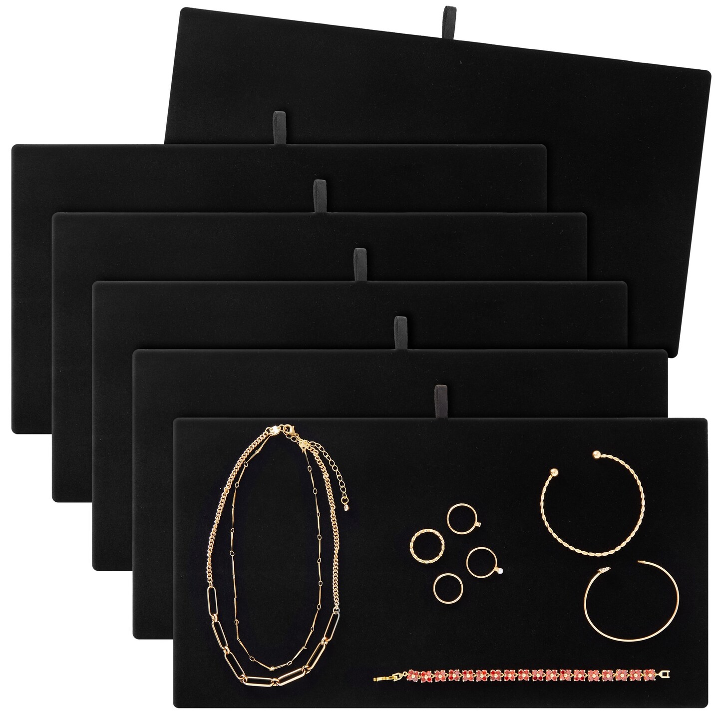Juvale Black Velvet Jewelry Display Trays - Multipurpose Ring Display & Bracelet Holder - Soft Velvet Surface & Plush Boards - Space-Saving Stackable Jewelry Trays - Pack of 6, 14 in, Rectangular