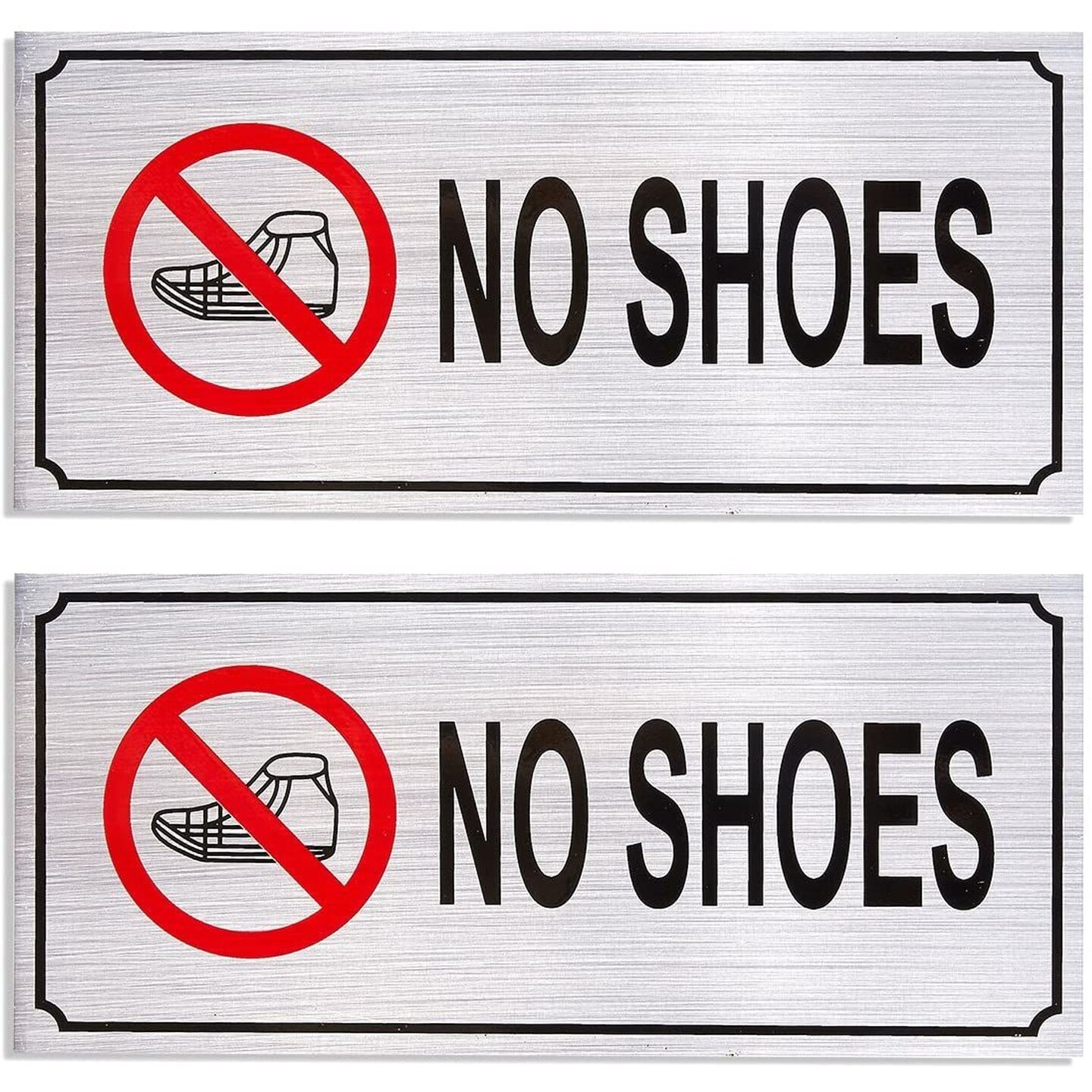 2-Pack No Shoes Signs - Remove Shoes Wall Plates, Self-Adhesive Aluminum Sign for Wall or Door, Silver - 7.87 x 3.6 Inches
