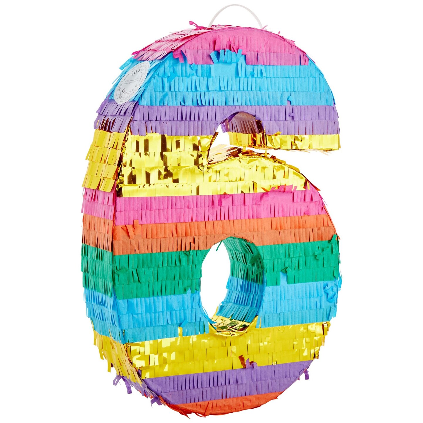 Rainbow Number 6 Pinata for 6th Birthday Party Supplies, Fiesta, Anniversary Celebration (Small, 16.5 x 11 x 3 In)