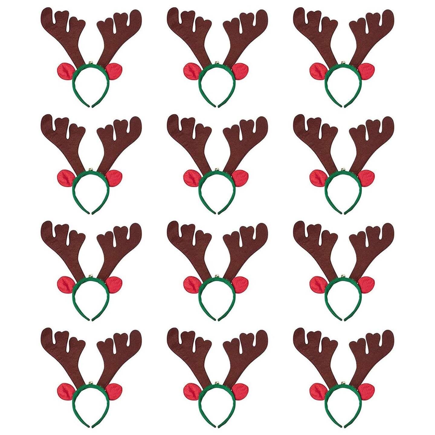 12 Pack Christmas Reindeer Antlers Headband, Holiday Photo Booth Props for Adults and Kids