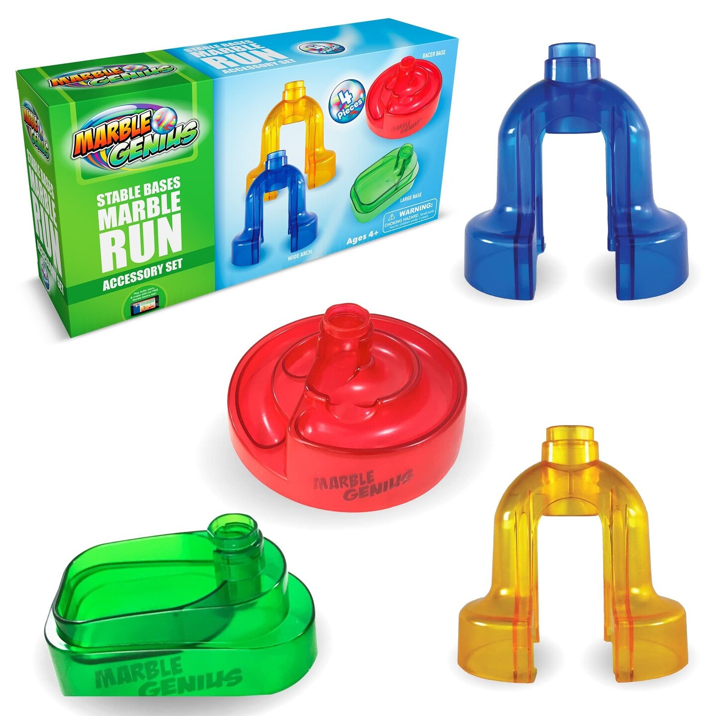 Marble Genius Stable Bases, 4pcs Marble Run Accessory Set for Kids Ages 4+, Fun Ultimate Marble Track Race Add-on Kit for Teens STEM