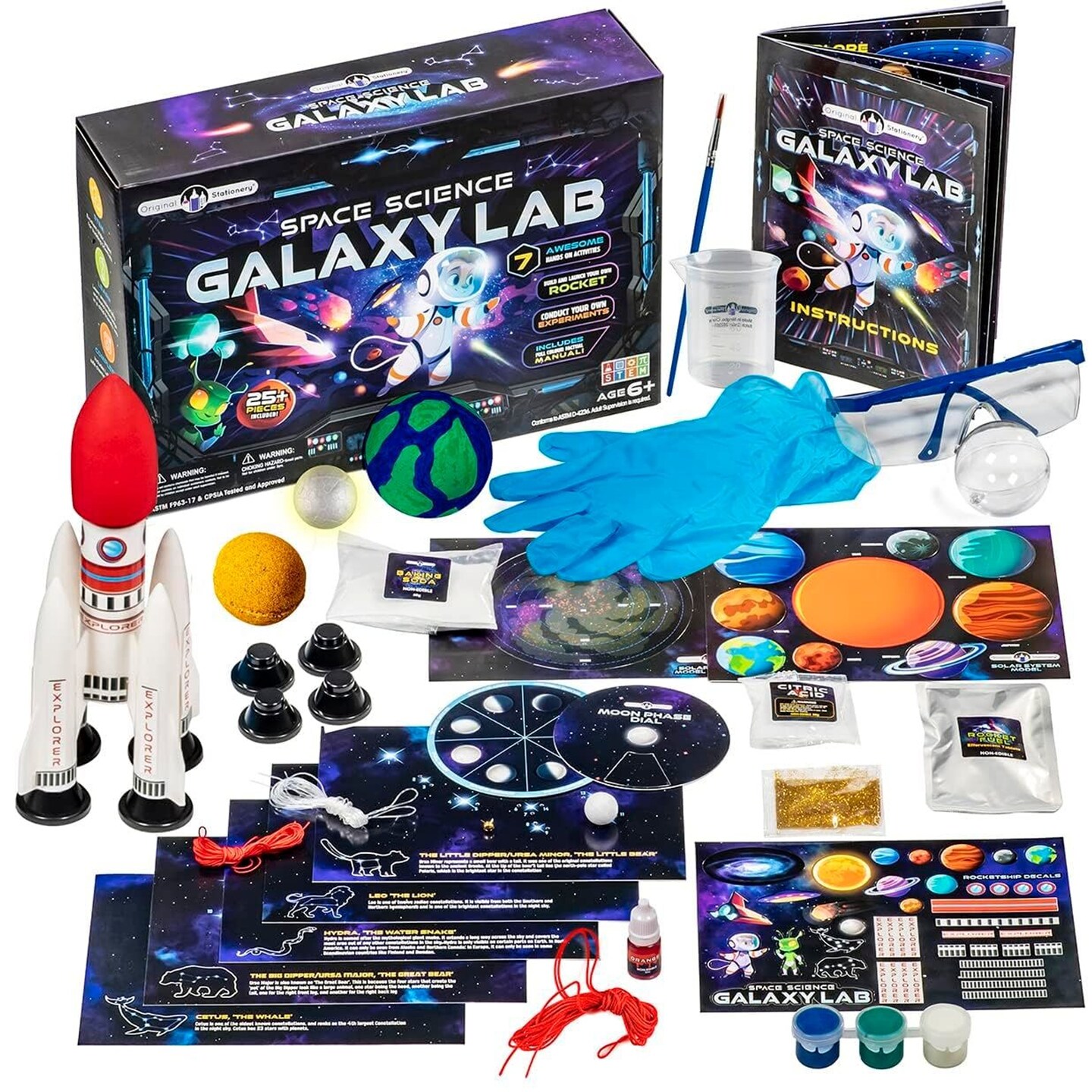 Original Stationery Space Science Kit, Solar System Kit with a Rocket, Outer Space Craft Stickers and More to Make a Moon Spinner and a Solar System, Fun Gift Idea, Toys for Boys and Girls