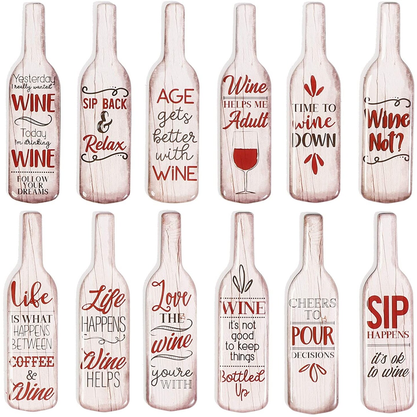Fun Wine Bottle Magnets for Refrigerators (4 in, 12 Pack)