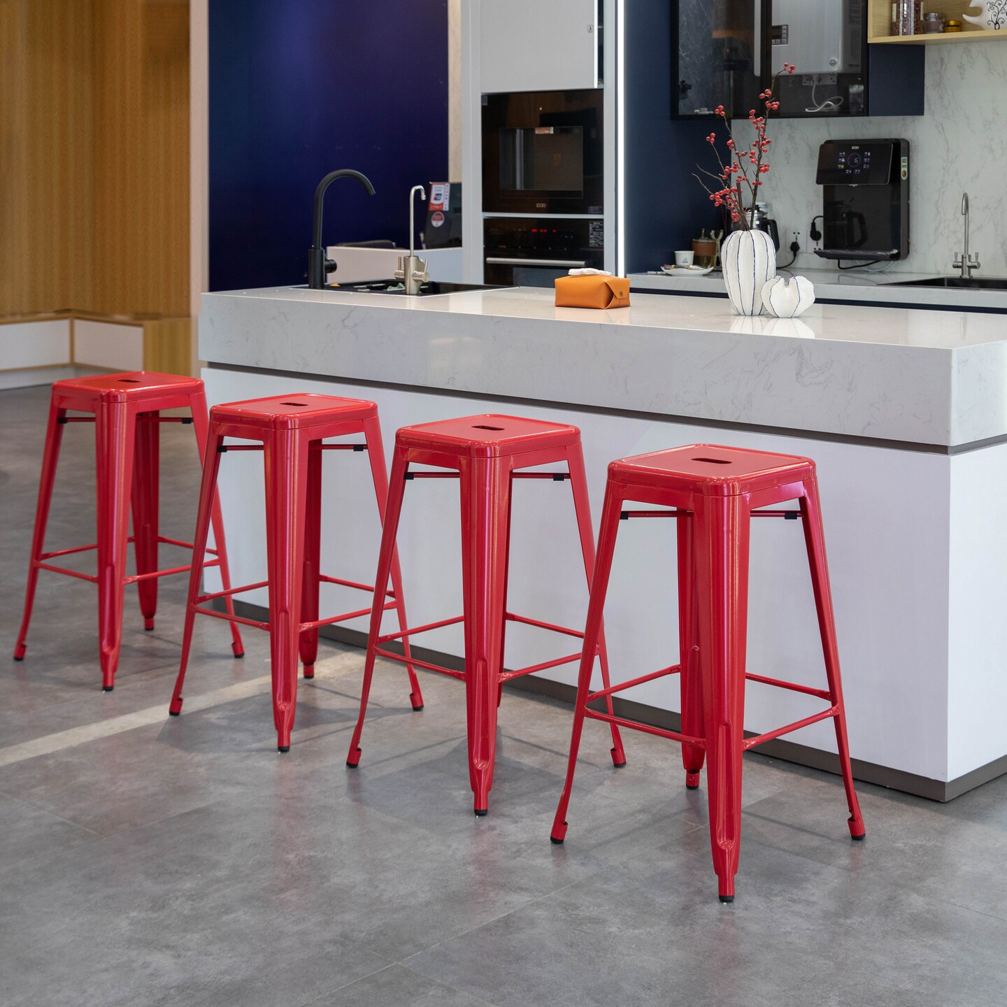 Basicwise 30-inch Backless Metal Bar Stool Stackable Heavy-Duty Counter-Height Chair for Home Bars Patios Kitchen Islands Cafes Restaurants Bistros and Dining Areas for Indoor & Outdoor Use