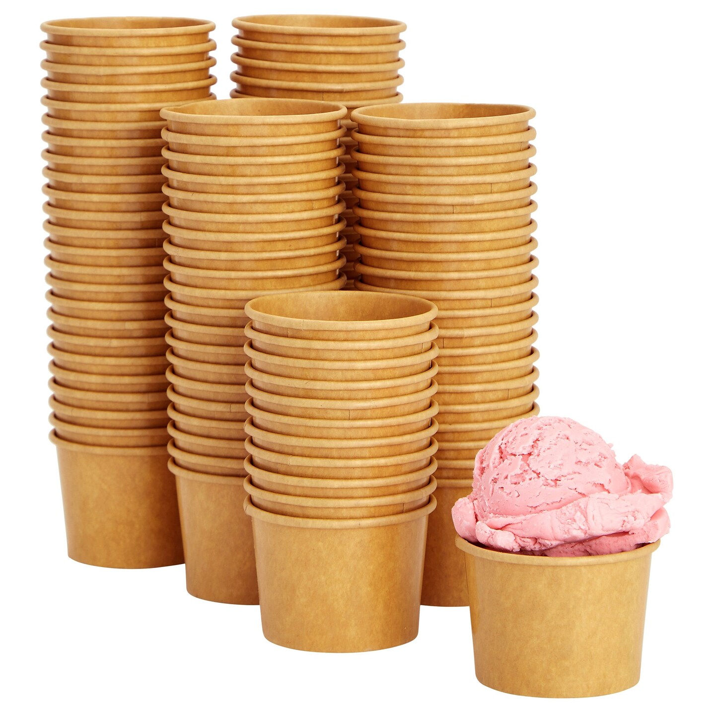 100 Pack Disposable Paper Ice Cream Cups, Dessert Bowls for Sundae Bar, Frozen Yogurt (Brown, 5 oz)
