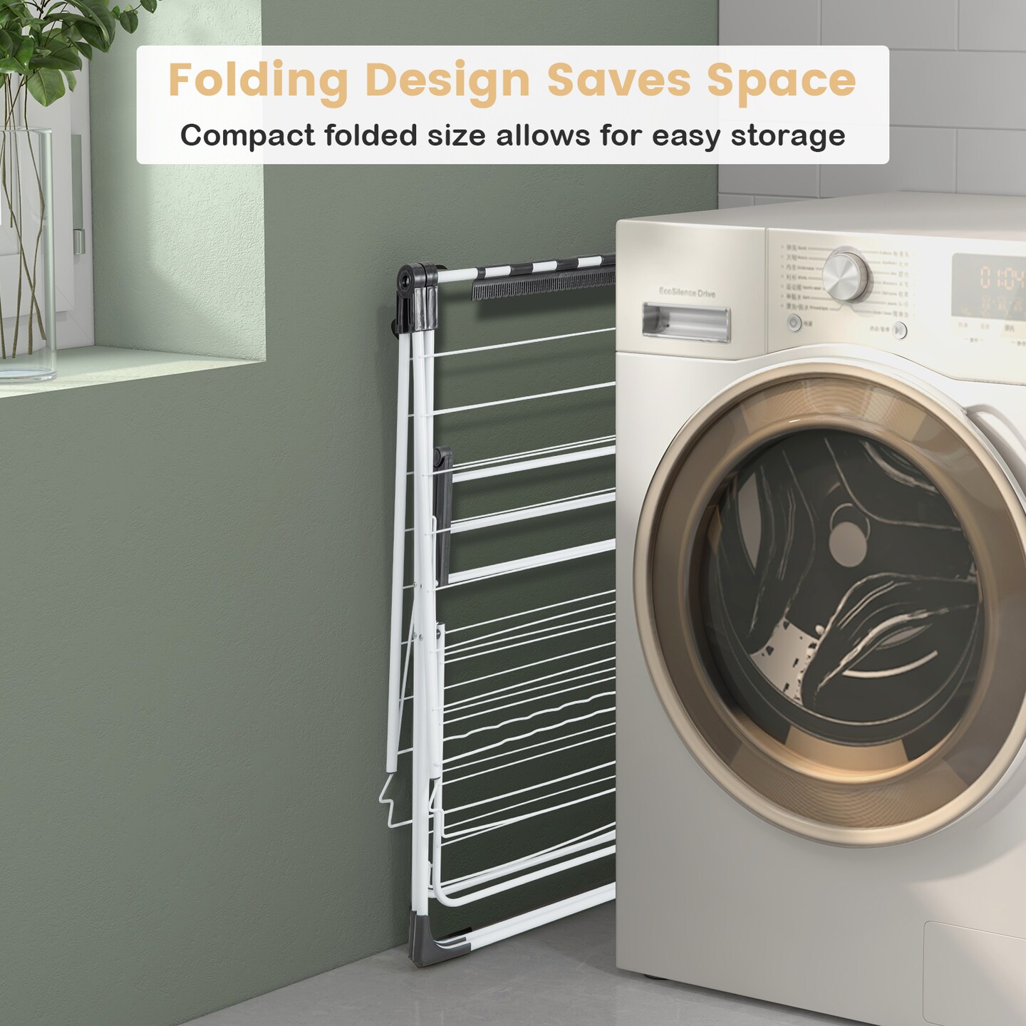 2-Level Freestanding Foldable-Portable Laundry Drying Rack with Height Adjustable Wings