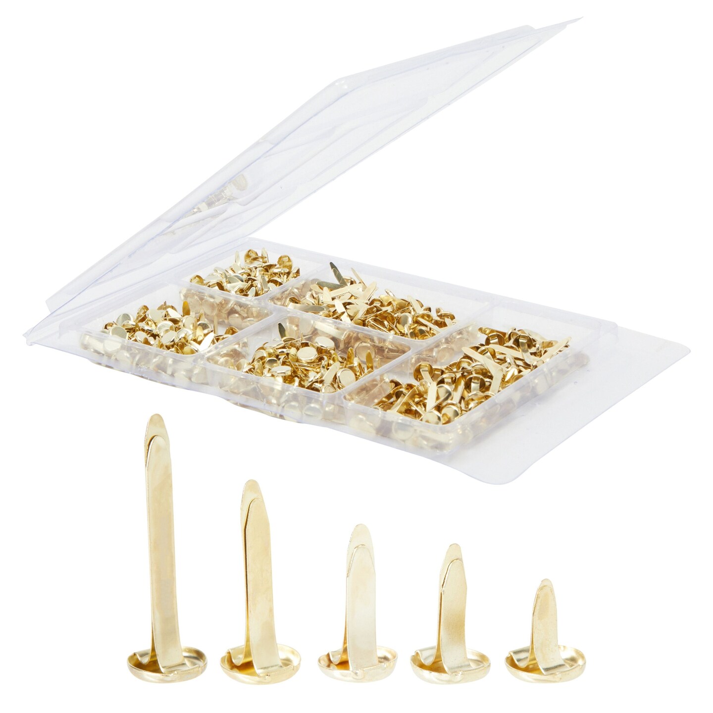 500 Pieces Mini Metal Brads for Crafts, Split Pin Brass Paper Fasteners for Scrapbooking, Handmade Cards, DIY Projects, 5 Assorted Sizes (0.37-Inch to 1-Inch Brads)