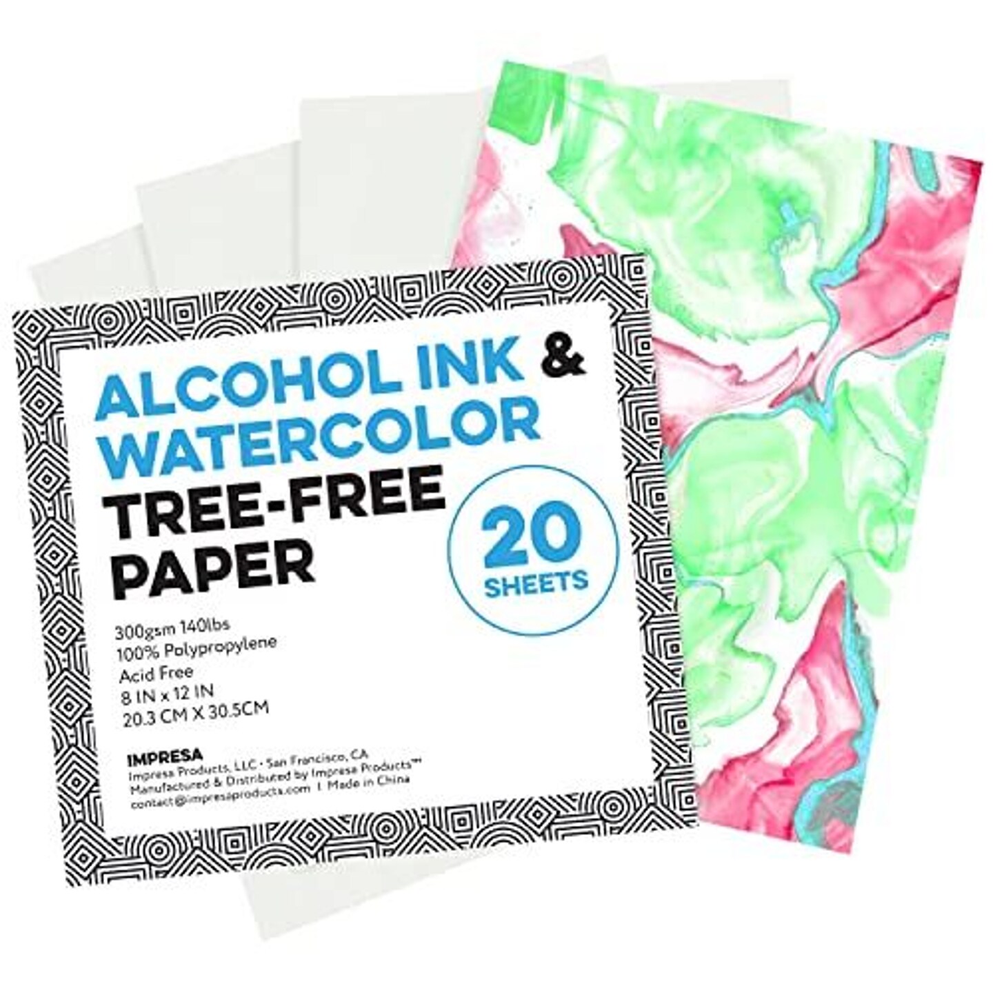 IMPRESA 20 Pack 8 x 12 Alcohol Ink &#x26; Watercolor Paper - Reusable Non-Absorbent Synthetic Paper Polypropylene for Use with Alcohol Inks, Watercolor, Acrylic Painting - Silky Smooth Compare to Yupo