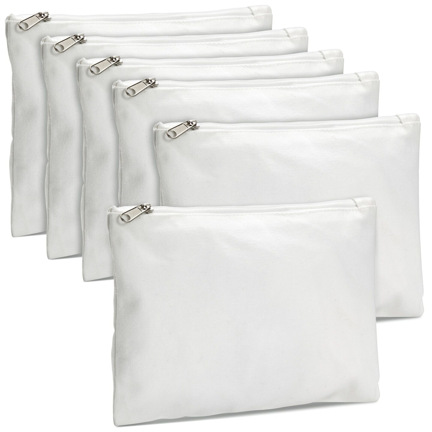 6-Pack White Makeup Bag Set with Zipper - 8x6&#x22; Customizable Cotton Canvas Pouches for DIY Arts and Crafts, Items to Tie-Dye for Cosmetic Items, Stationary, Party Favors