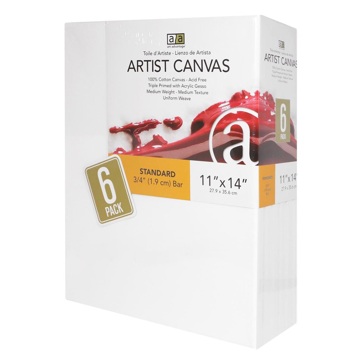 Art Advantage Artist Canvas Visual Edge 11x14, 6pc, Stretched Canvas for Painting, Blank Canvas for Acrylics & Oils, Canvases for Artists, Professional Pre-Stretched Canvas